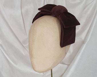 Chocolate Brown Velvet Bow Headband: 1950s Style Fascinator