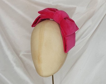Cerise Pink Velvet Bow Headband: 50s 60s Style Fascinator