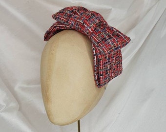 Red Tweed Bow Fascinator: Handmade 50s 60s Style Hair Accessory