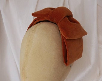 Rust Velvet Bow Headband: 50s Style Fascinator