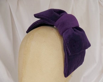 Purple Velvet Bow Headband: 50s 60s Style Fascinator