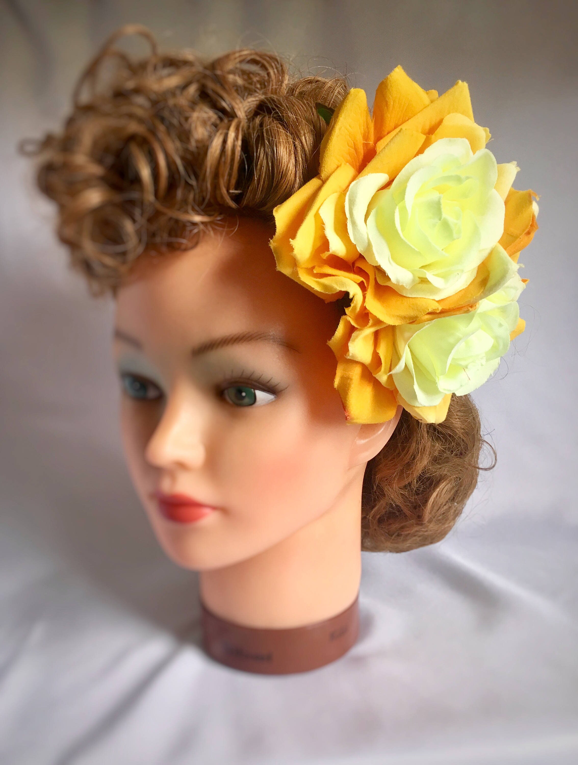 Rose Hair Flower Clip Handmade Yellow Hair Flower Gift For Etsy