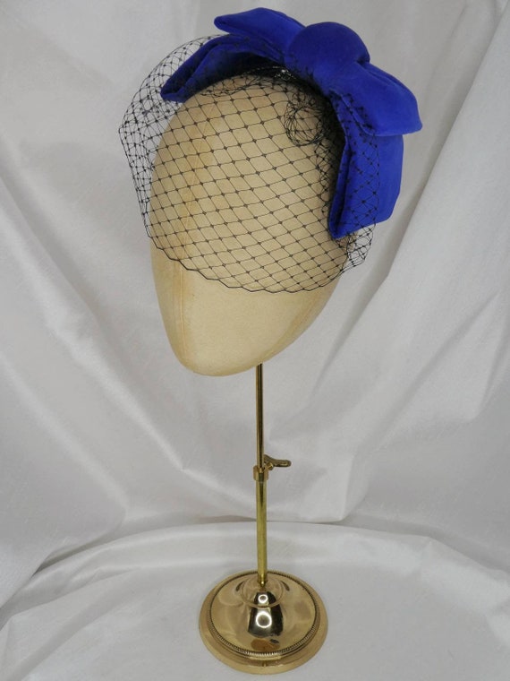 Vintage Blue Bow Headband Velvet Veil Blue Velvet Halo Crown Headband, lightweight Vintage Flower  main image 4