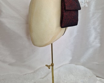 Red & Black Lurex Bow Headband: 1950s Velvet Hair Piece