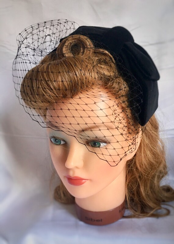 Vintage Inspired NAVY BIRDCAGE VEIL Velvet Bow Headpiece Fascinator Wedding NEW