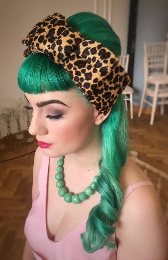 Leopard Hair Bow Velvet Hair Bow 50s Hat 60s Hat Leopard Etsy