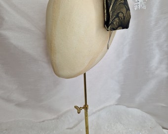 Black & Gold Jacquard Bow Headband: 1950s Velvet Hair Piece