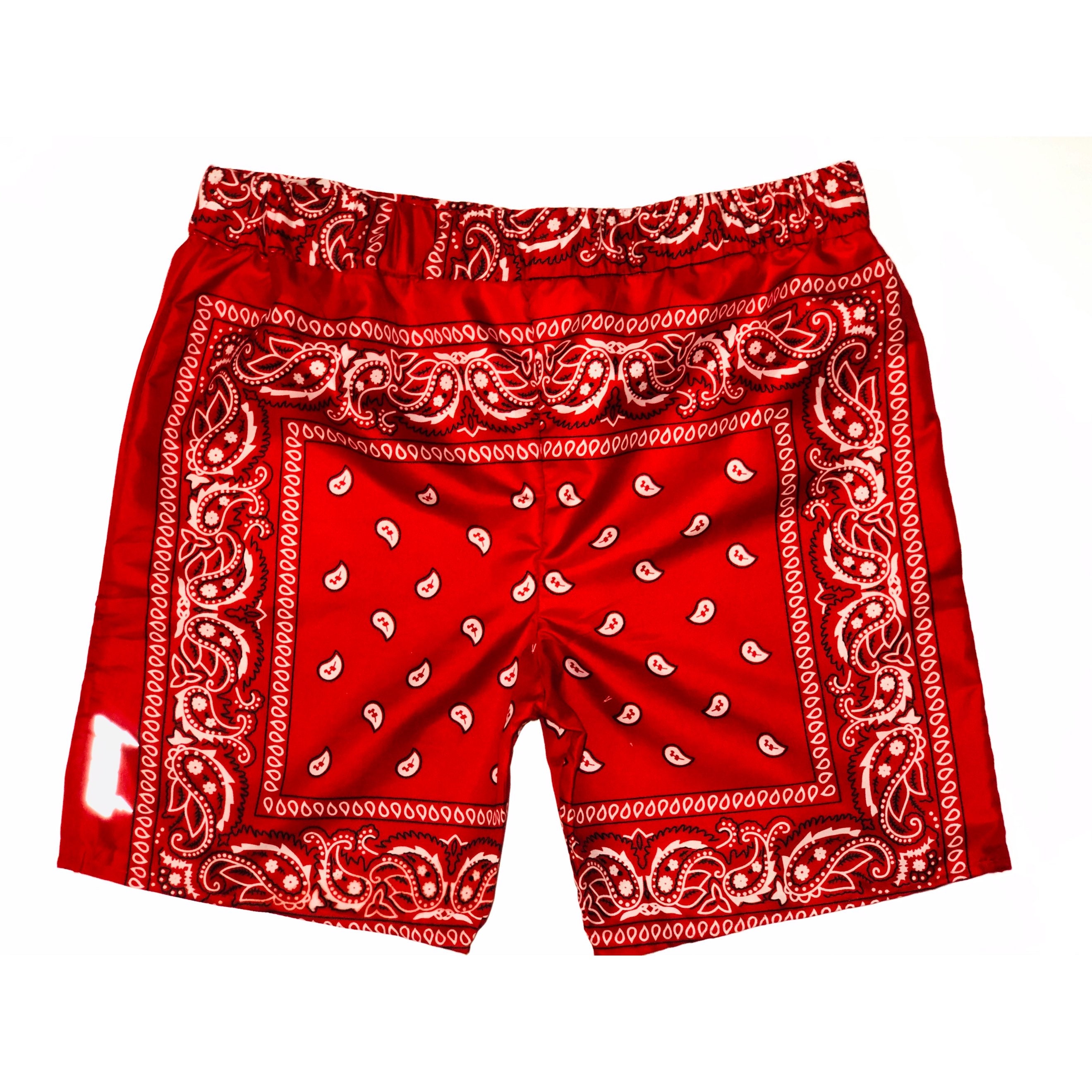 Mens Unisex Red Bandana Paisley Summer Shorts size 2844 Etsy