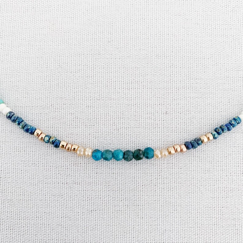 beaded choker layer necklace colorful necklace seed bead necklace Boho beaded choker necklace with blue apatite crystals