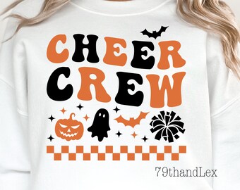 Cheer Crew Halloween PNG + SVG, Spooky Cheerleader Png Svg Retro Halloween Cheer Mom Sublimation Design Png Svg, Digital Download