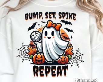 Volleyball Halloween PNG, Coquette Spooky Ghost Volleyball Sports PNG, Autumn Fall T-shirt Design PNG Sublimation Design Instant Download