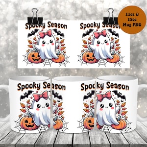 Spook leuke Halloween mokomslag PNG, 11oz en 15oz mokomslag sjabloon, moksublimatie, spookachtig seizoen herfst herfst mok png digitale download