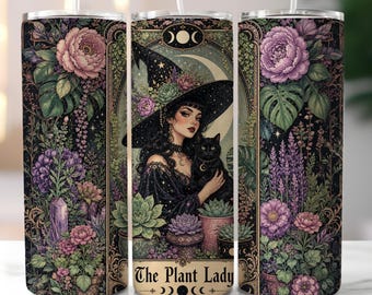 Witchy Plant Lady Tumbler Wrap Png, Tarot Card 20oz Skinny Tumbler Sublimation Design Png, Plants Floral Tumbler Png, Digital Download
