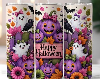 Halloween Coquette Pumpkins Tumbler Wrap Png, Spooky Season 20oz Skinny Tumbler Sublimation Design Png, Tumbler Png, Digital Download