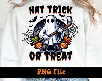 Hockey Halloween PNG, Sports Halloween PNG, Trending Spooky Ghost Png, Autumn Fall Hockey Player Funny Hat Trick or Treat Hockey Mom or Dad