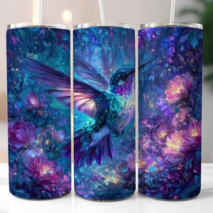 Hummingbird Tumbler Wrap, 20 oz Skinny Sublimation Floral Tumbler Design PNG, Seamless Iridescent Floral Hummingbird Tumbler Wrap