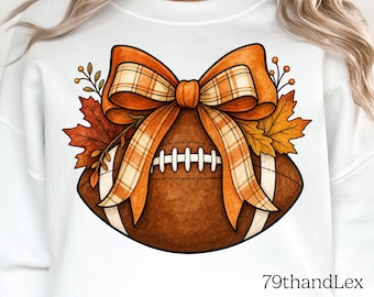 Football Autumn Fall Png, Sports Coquette Bow Png, Football Mom Game Day Png, Touchdown Season Fall Leaves T-shirt Sublimation Design Png