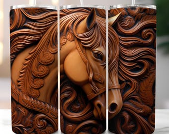 Tooled Leather Horse Tumbler Wrap, 20oz Skinny Tumbler Wrap Png, Country Western Tumbler Wrap Png, Digital Download