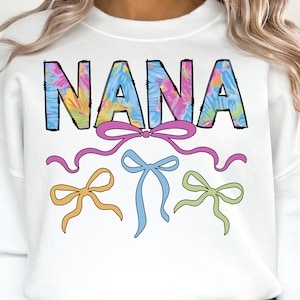Nana Summer Preppy PNG Nana Grandma Coquette Bows Png Trendy Beach Vacation T-shirt Png Sublimation Design Coquette Nana Summer Png