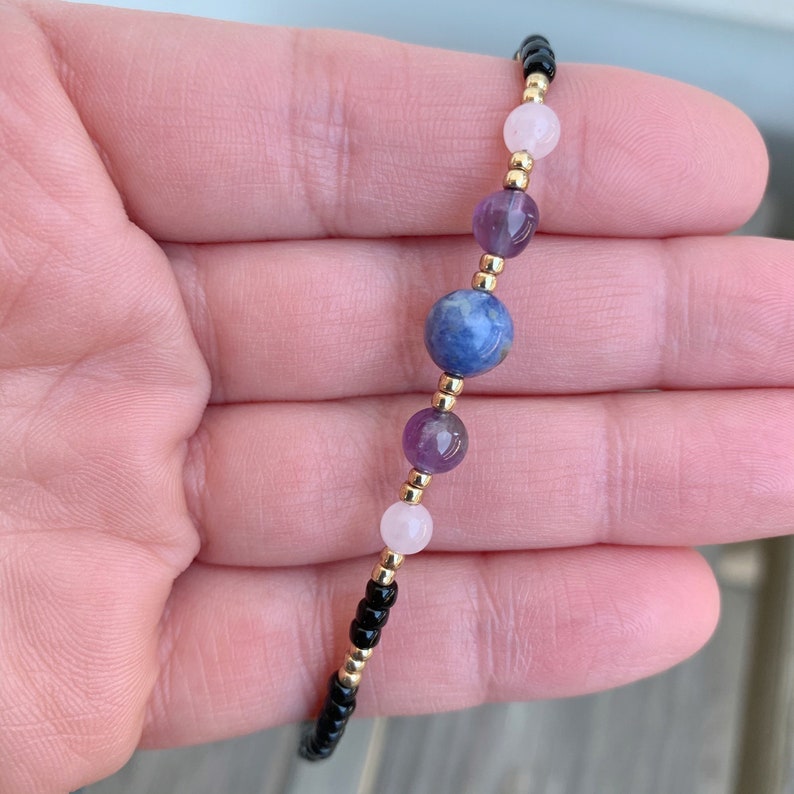 crystal necklace beaded choker anxiety necklace beaded necklace Sodalite amethyst and rose quartz beaded choker necklace