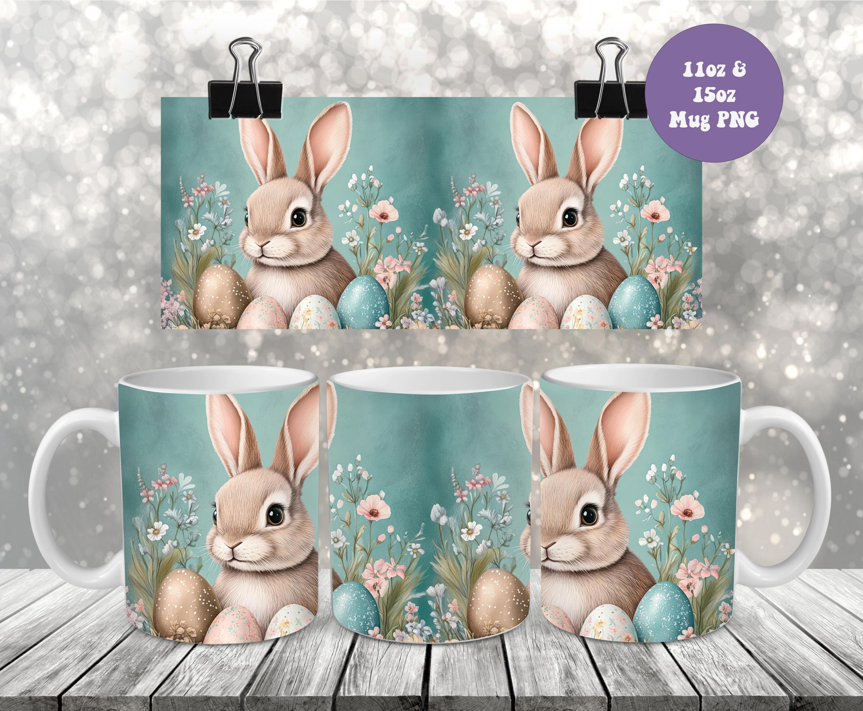 Tazza In Ceramica Vixar Con Orecchie Di Coniglio E Acquerello Arcobaleno - Regalo Colorato Per Compleanno, Pasqua, Ufficio