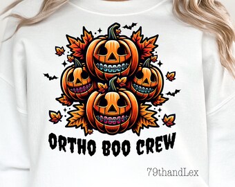 Orthodontist Dental Halloween Png, Ortho Boo Crew PNG, Dental Hygienist Pumpkins and Braces T-shirt Png Sublimation Design Autumn Fall Png