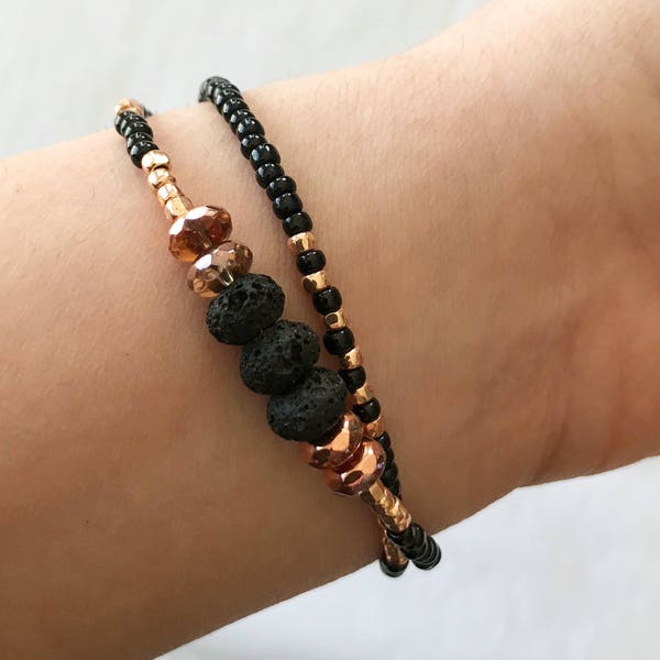 Diffuser bracelet, lava rock bracelet, beaded bracelet, bracelet diffuser, essential oils diffuser jewelry, rose gold bracelet, bohemian