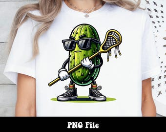 Lacrosse Pickle PNG, Sports Funny Lacrosse PNG, Pickle Playing Lacrosse Trendy T-shirt Design PNG Sublimation Design for Sports and Lacrosse
