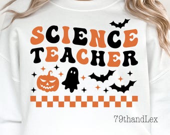 Science Teacher Halloween PNG SVG: Spooky Science Teacher Retro Png and Svg T-Shirt Sublimation Design (Digital Download)