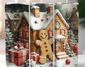 Gingerbread House Christmas Tumbler Wrap, Xmas 20oz Skinny Tumbler Wrap PNG, Holidays Tumbler Sublimation Design Png, Digital Download