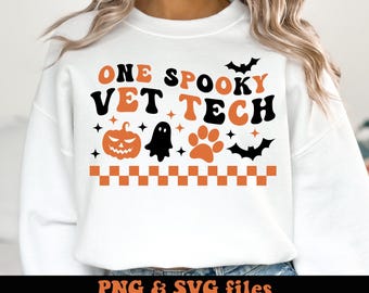 Spooky Vet Tech Halloween Png and Svg,  Autumn Fall Vet Tech Retro Sublimation Design Png Svg (Digital Download)