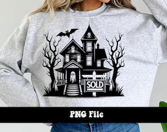 Halloween Realtor PNG, Real Estate Spooky Haunted House PNG, Autumn Fall Realtor Sold and Real Estate T-shirt Design PNG Sublimation