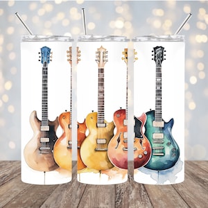 Guitar Musician Watercolor 20 oz Skinny Tumbler Wrap Sublimation Design Straight Tapered Tumbler Wrap Guitar Music Musician Design PNG