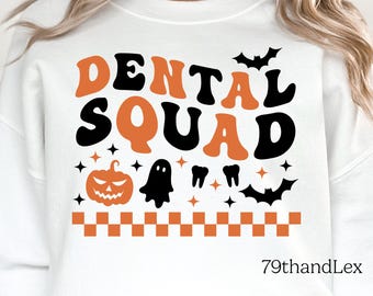 Dental Squad Halloween Png + Svg, Spooky Dental Hygienist & Assistant Png Svg Fall T-shirt Sublimation Design Png Svg, Digital Download