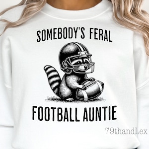 Feral Football Auntie Raccoon PNG: Sports T-Shirt Design (Digital Download)