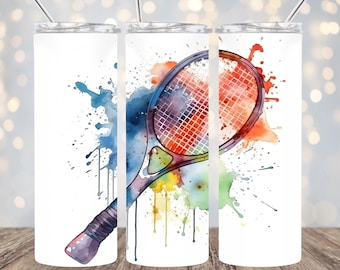 Tennis Sports Artistic 20oz Skinny Tumbler Wrap Sublimation Design Straight Tapered Tumbler Wrap PNG For Digital Download