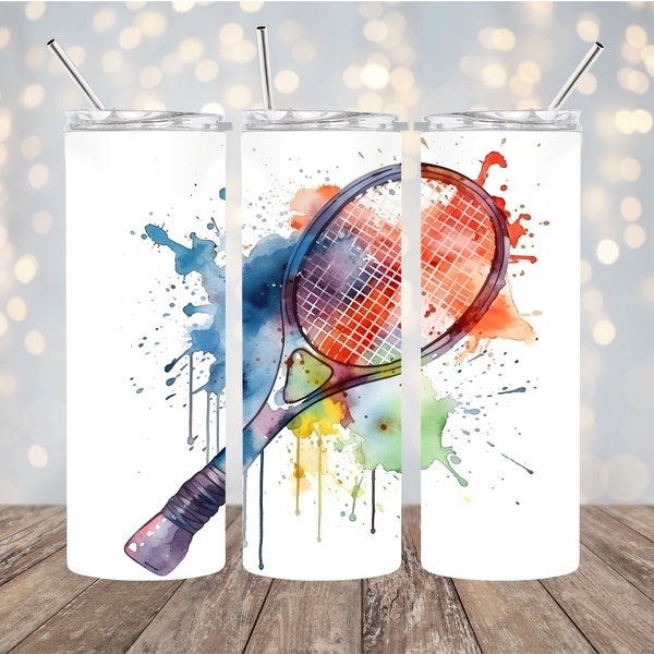 Tennis Sports Artistique 20oz Skinny Tumbler Wrap Sublimation Design Straight Tapered Tumbler Wrap PNG Pour téléchargement numérique