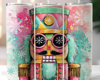 Christmas Nutcracker Tumbler Wrap PNG, Pink Xmas Festive 20oz Skinny Tumbler Sublimation Design, Holidays Tumbler Wrap Png, Digital Download