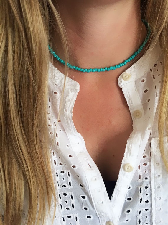 Turquoise Beaded Choker Turquoise Necklace Turquoise Choker Etsy
