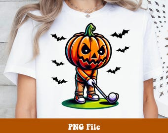 Golf Halloween PNG, Spooky Pumpkin Golfing Png, Sports Autumn Fall T-shirt Sublimation Design Png, Digital Download