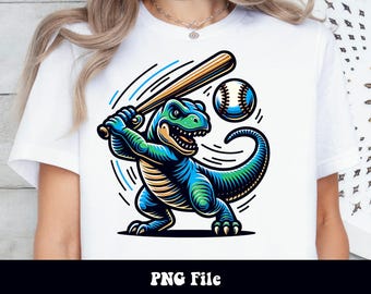 Baseball Dinosaur Png, Funny Baseball Png, Dinosaur and Sports Baseball Trendy T-shirt Design Png Sublimation Design Baseball Sports Mom Png