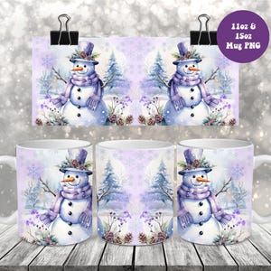 Purple Snowman Mug Wrap PNG, Pastel Christmas Mug Sublimation Design, 11oz and 15oz Mug Wrap PNG, Digital Download