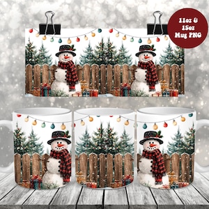 Christmas Snowman Mug Wrap Png: 11oz and 15oz Holidays Xmas Watercolor Snowman Festive Mug Wrap Sublimation Design Png (Digital Download)