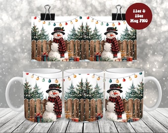 Christmas Snowman Mug Wrap Png: 11oz and 15oz Holidays Xmas Watercolor Snowman Festive Mug Wrap Sublimation Design Png (Digital Download)