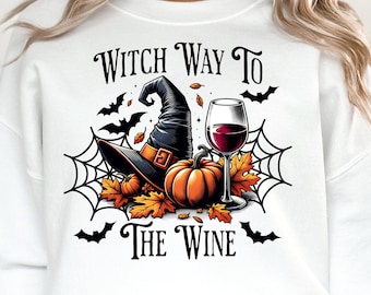 Witch Way To The Wine PNG, Boozy Halloween Funny PNG, Witchy Booze Wine Drinking Spooky PNG For T-shirt Sublimation Design Autumn Fall Png