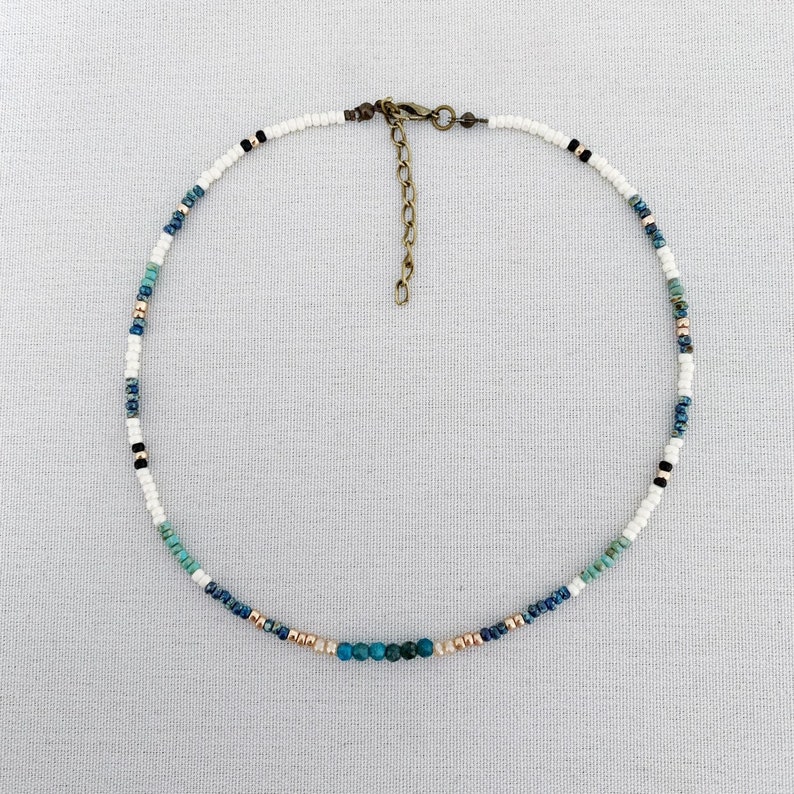 beaded choker layer necklace colorful necklace seed bead necklace Boho beaded choker necklace with blue apatite crystals