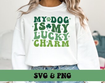 My Dog Is My Lucky Charm SVG and PNG, Retro Groovy Fur Mama St Patrick's Day Dog Mom Irish Shamrock St Paddy's Dog Mom Png and Svg