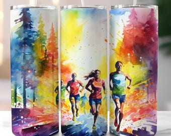 Cross Country Runner Tumbler Wrap, Running 20oz Skinny Tumbler Wrap, Sports Watercolor Tumbler Sublimation Design Png, Digital Download