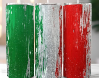 Italien künstlerischer Tumbler Wrap, italienisches 20 Unzen Skinny Tumbler Sublimationsdesign, italienische Flaggenfarben Tumbler Png, digitaler Download
