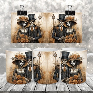 Skelet koppel vintage halloween mokomslag, mokomslag mok van 11 en 15 oz, mok png, mok png